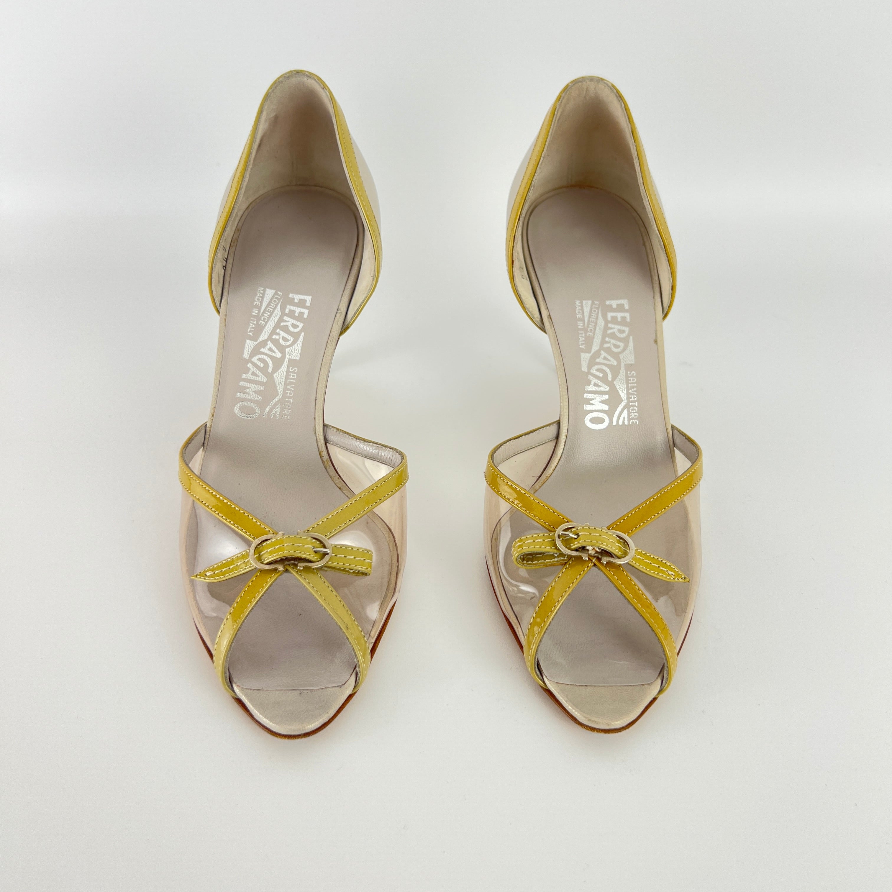 Ferragamo | PVC See-Through Beige Pearl Leather D'Orsay Pumps (6 , 36)