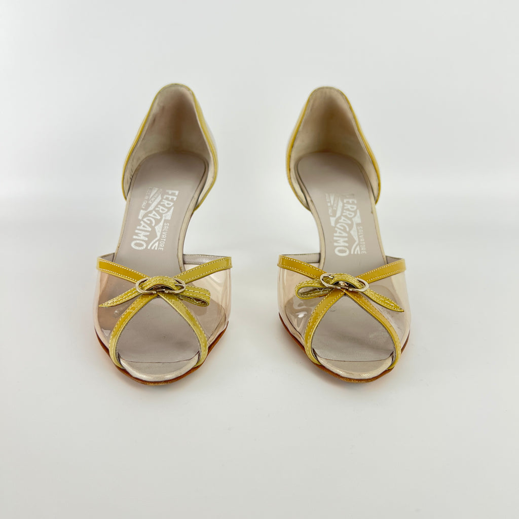 Ferragamo | PVC See-Through Beige Pearl Leather D'Orsay Pumps (6 , 36)