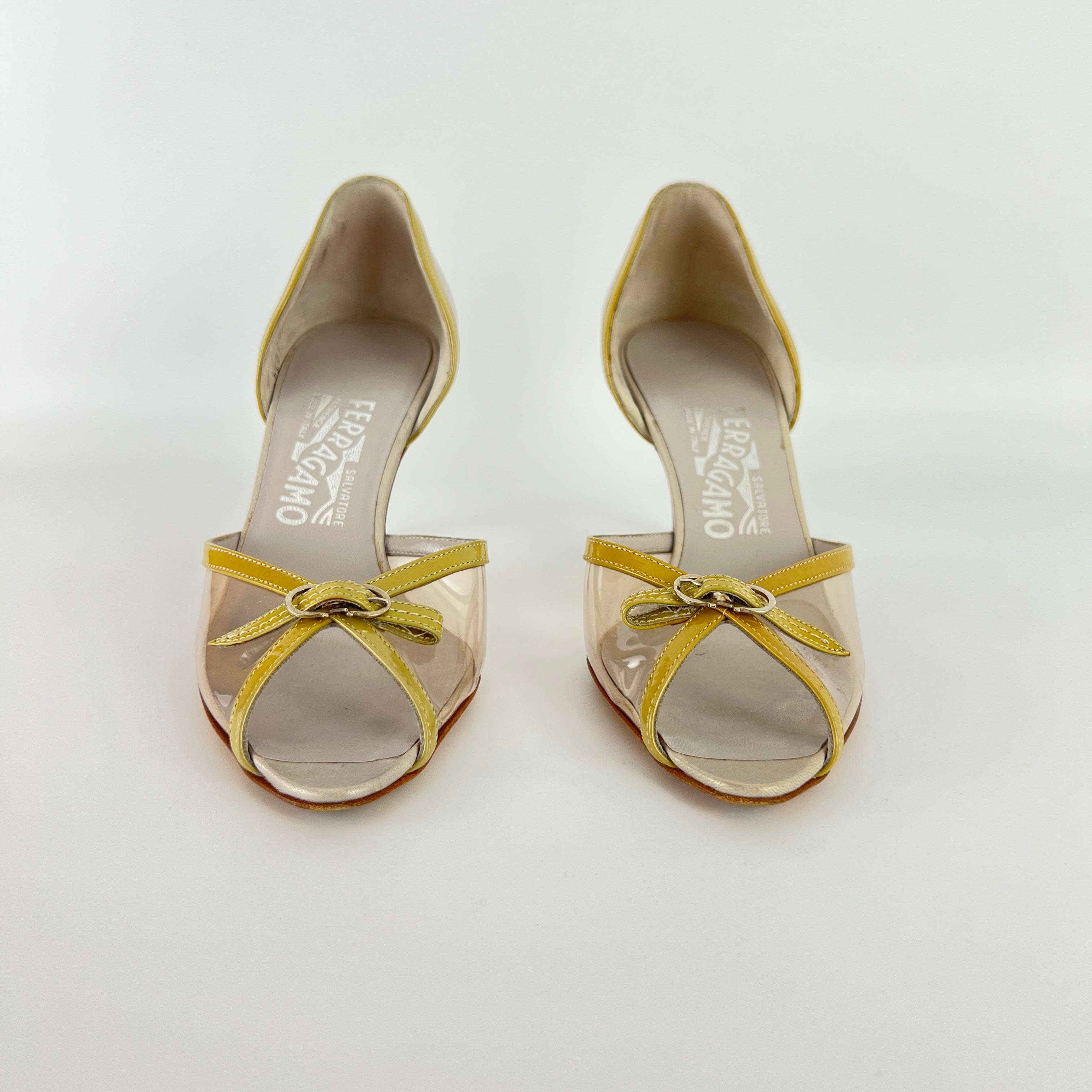 Ferragamo | PVC See-Through Beige Pearl Leather D'Orsay Pumps (6 , 36)