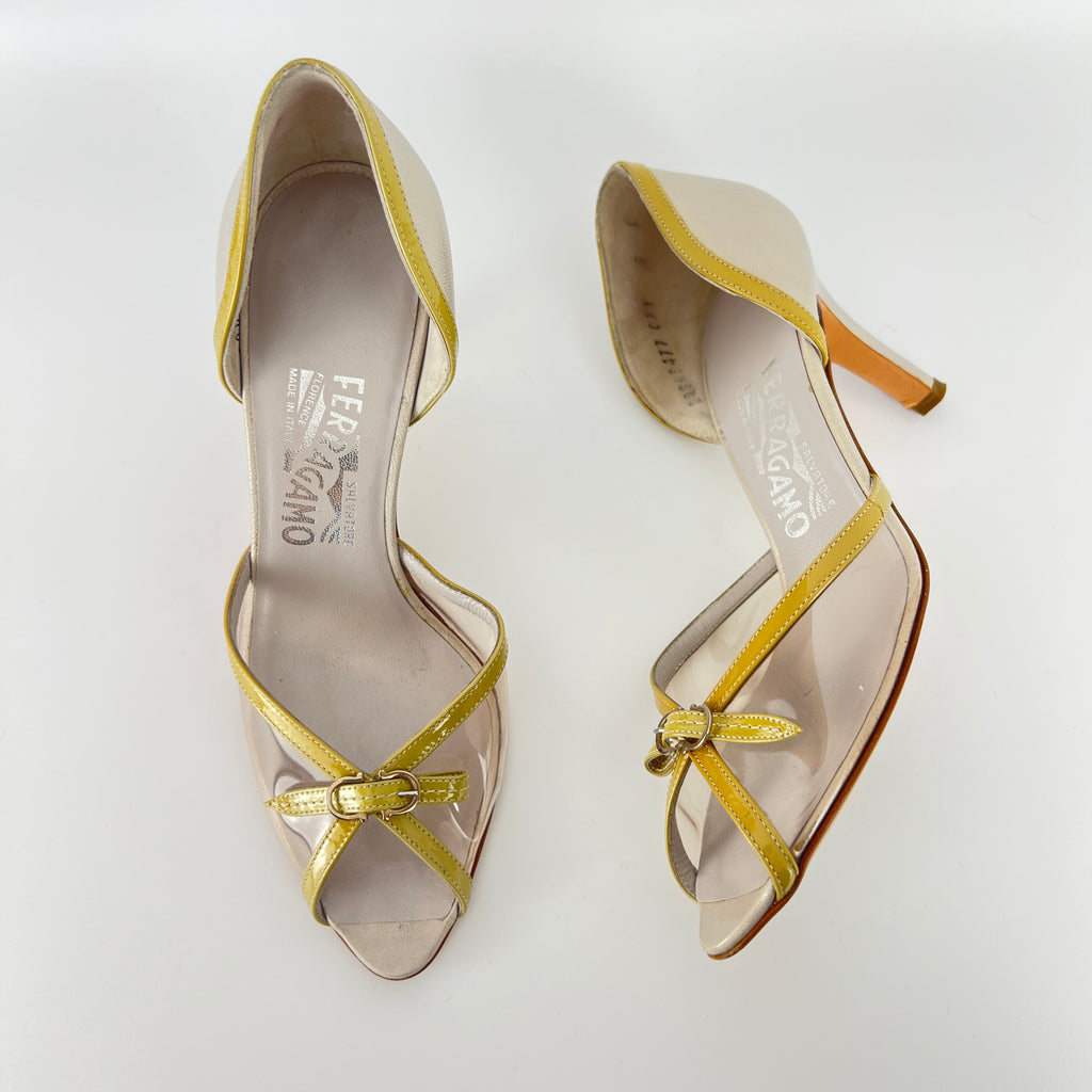Ferragamo | PVC See-Through Beige Pearl Leather D'Orsay Pumps (6 , 36)