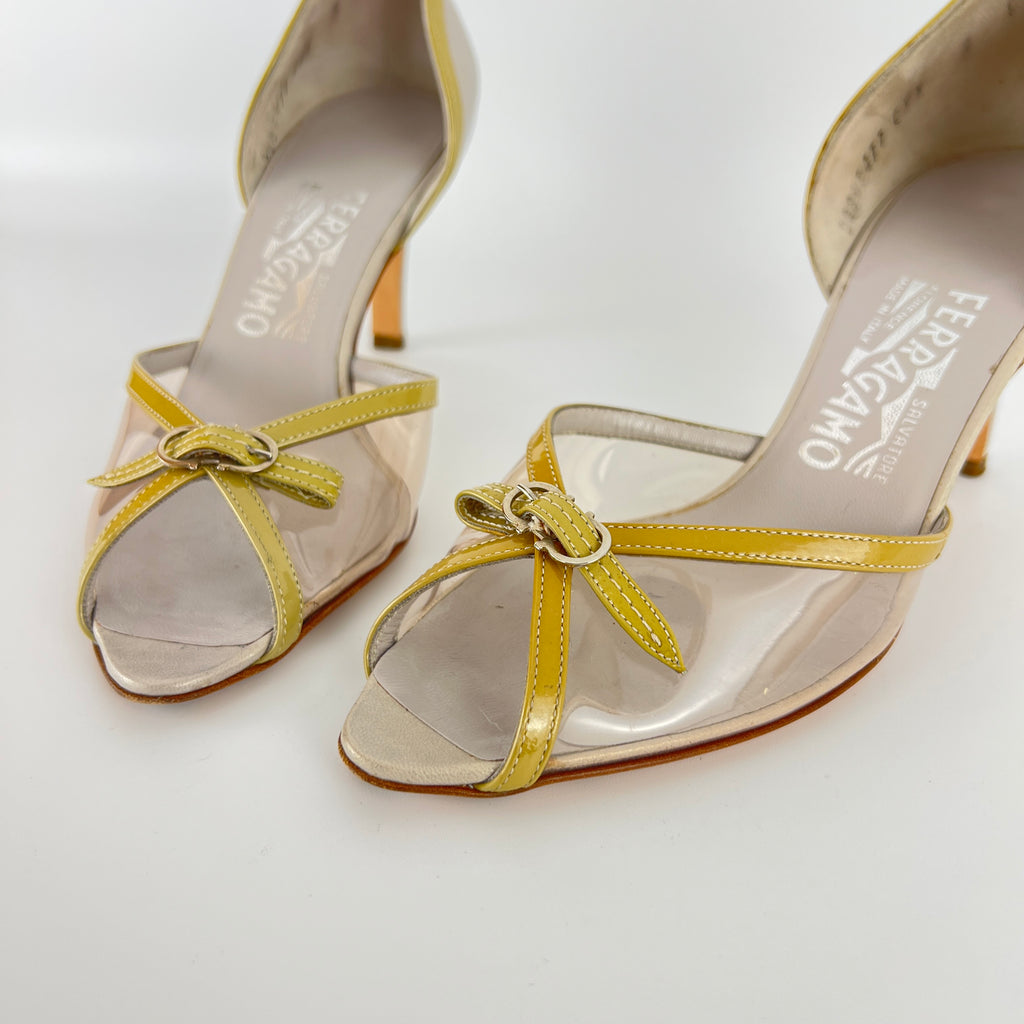 Ferragamo | PVC See-Through Beige Pearl Leather D'Orsay Pumps (6 , 36)