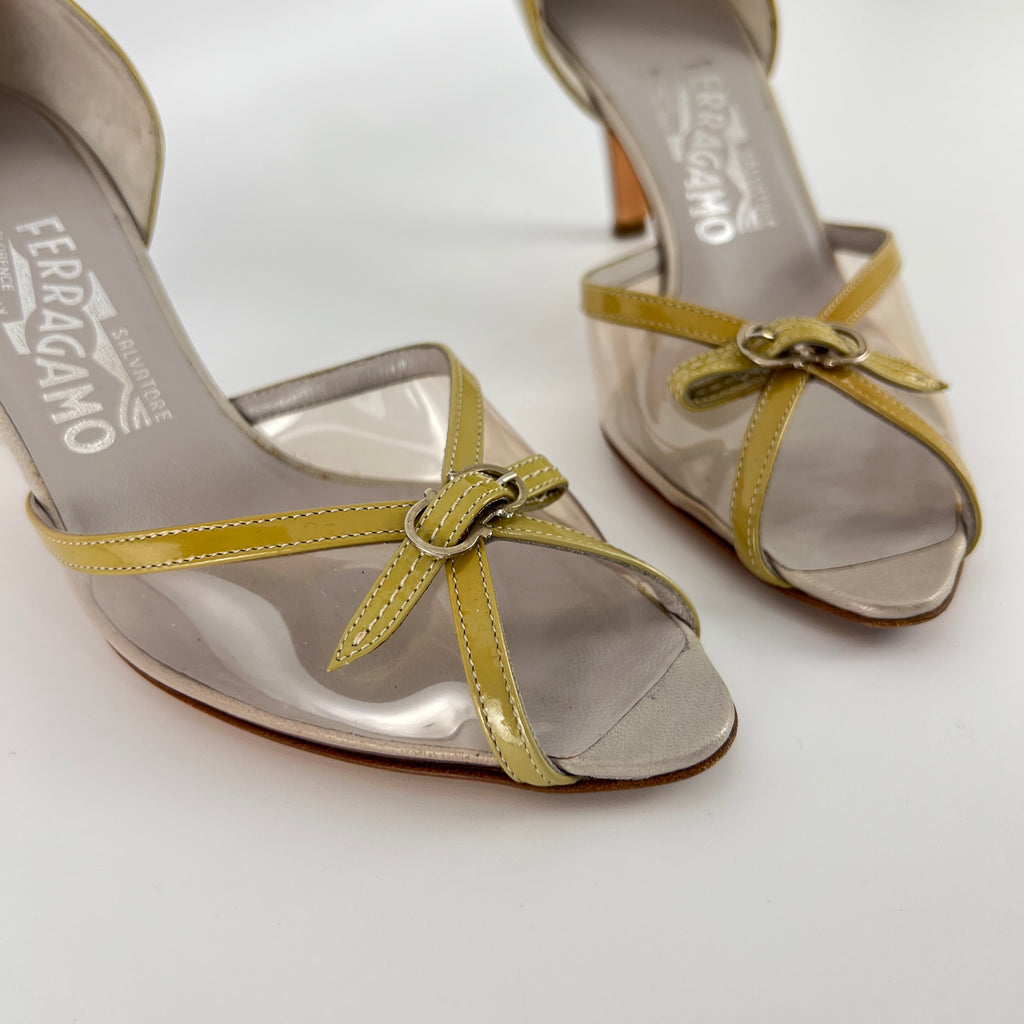 Ferragamo | PVC See-Through Beige Pearl Leather D'Orsay Pumps (6 , 36)