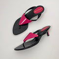 Sergio Rossi | Black Leather Pink Triangle Thong Flip Flop Kitten Heels (35.5)