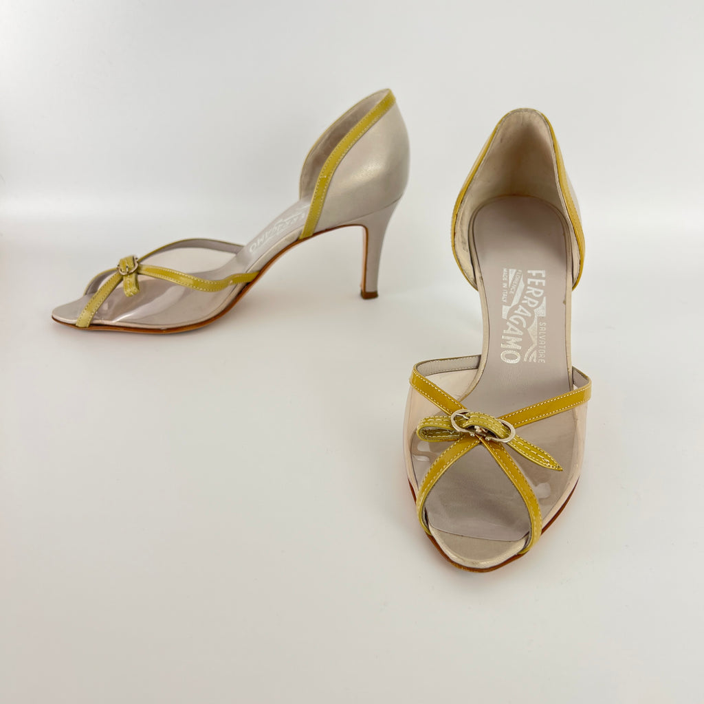 Ferragamo | PVC See-Through Beige Pearl Leather D'Orsay Pumps (6 , 36)