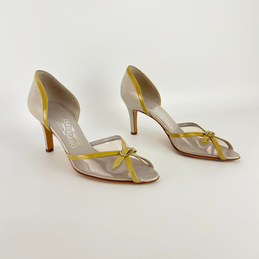 Ferragamo | PVC See-Through Beige Pearl Leather D'Orsay Pumps (6 , 36)