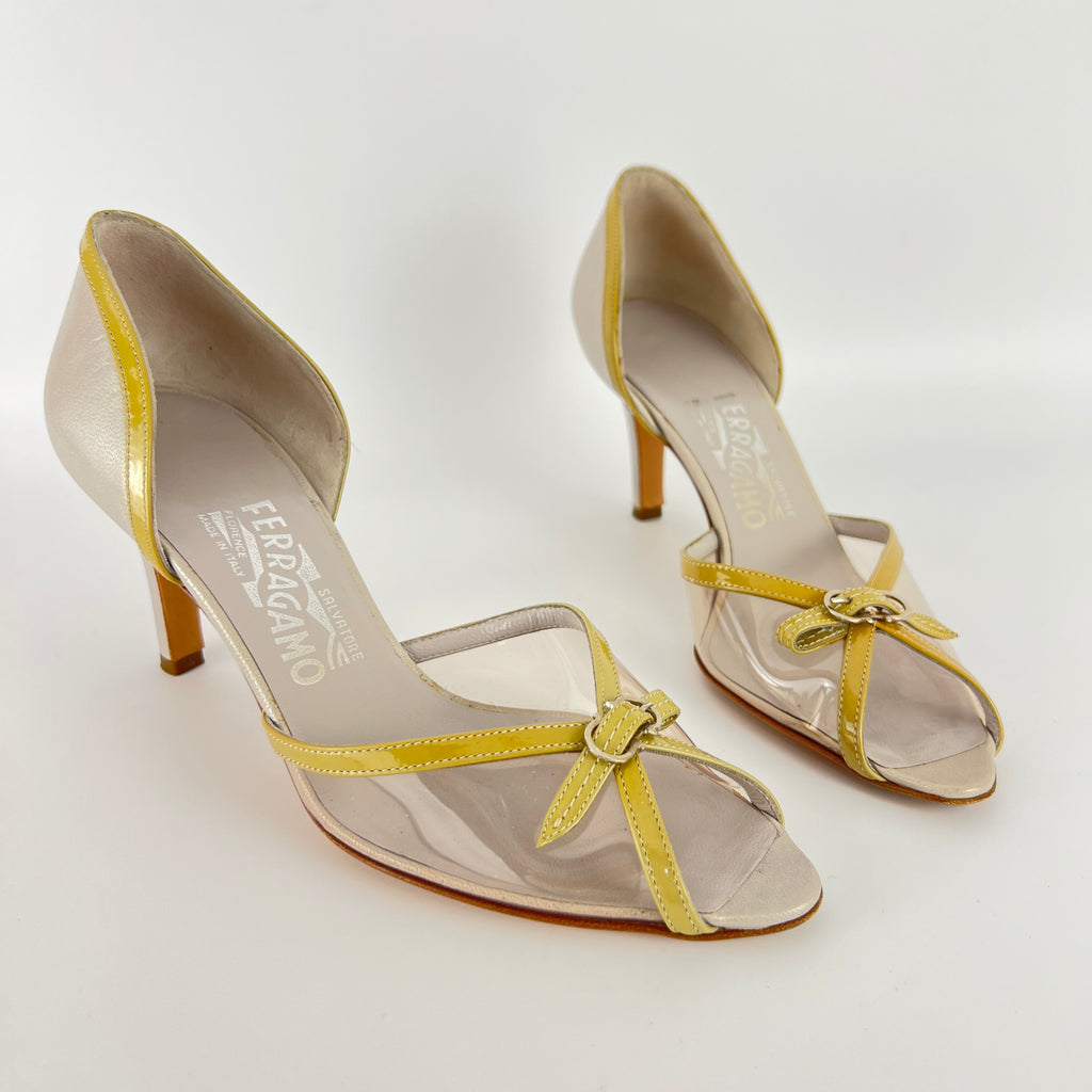 Ferragamo | PVC See-Through Beige Pearl Leather D'Orsay Pumps (6 , 36)