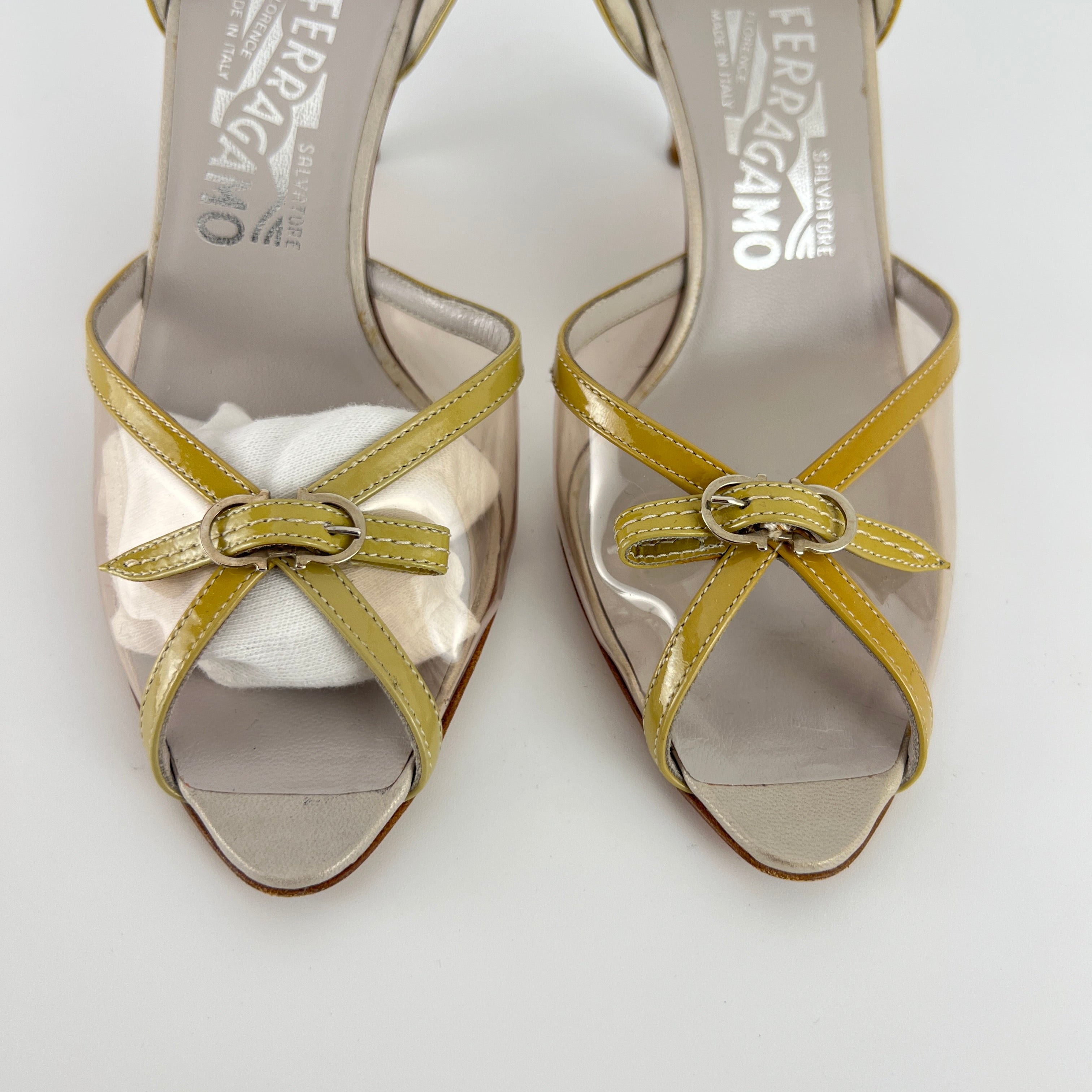 Ferragamo | PVC See-Through Beige Pearl Leather D'Orsay Pumps (6 , 36)