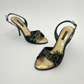 Louis Vuitton | Black Flower Leather Gold Slingback Stiletto Heels (36.5)