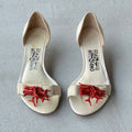 Ferragamo | Red Coral White Suede Leather Thong Sandal Kitten Heel (6, 36)