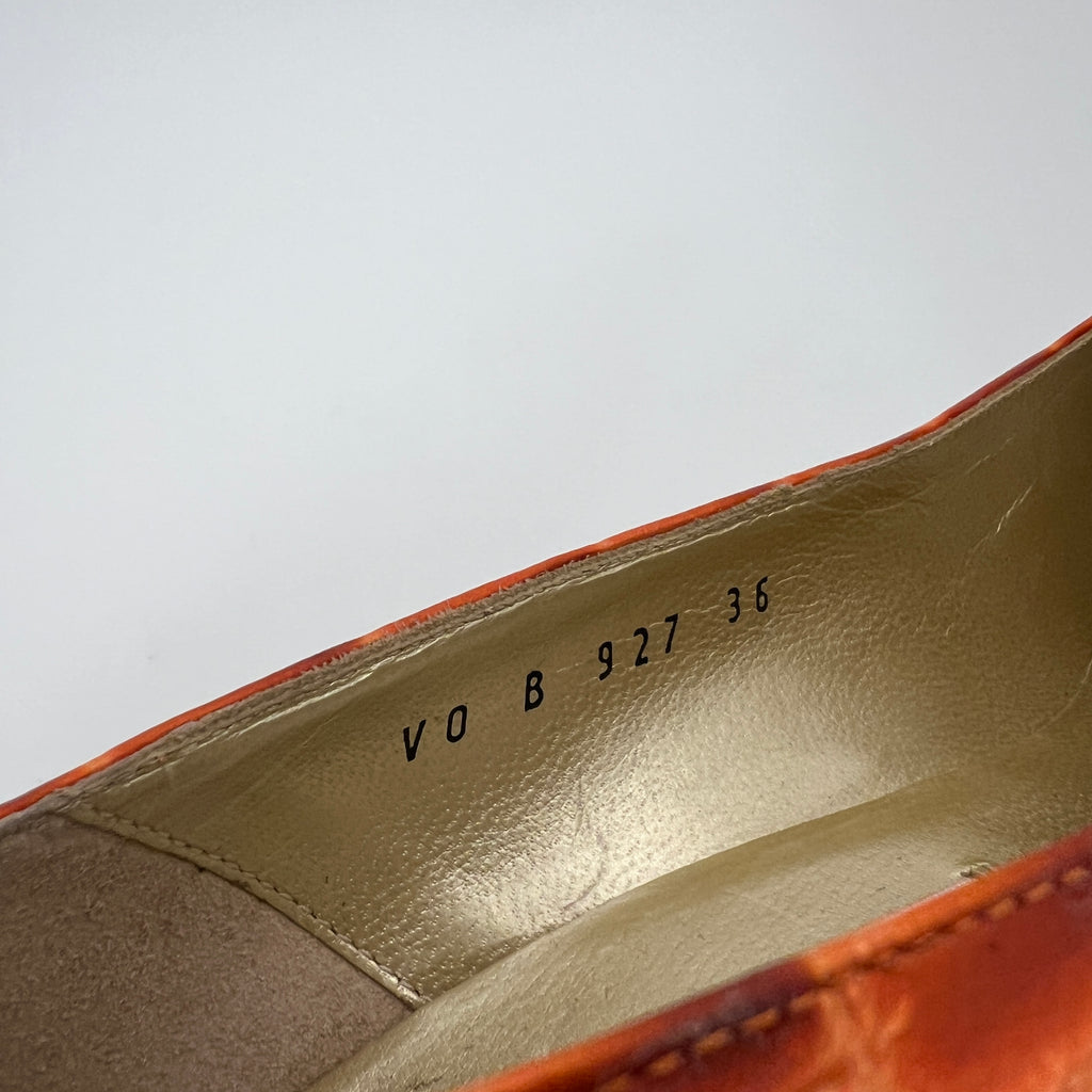 Versace | Vintage Orange Exotic Leather Sun Dial Rhinestone Pumps (36)