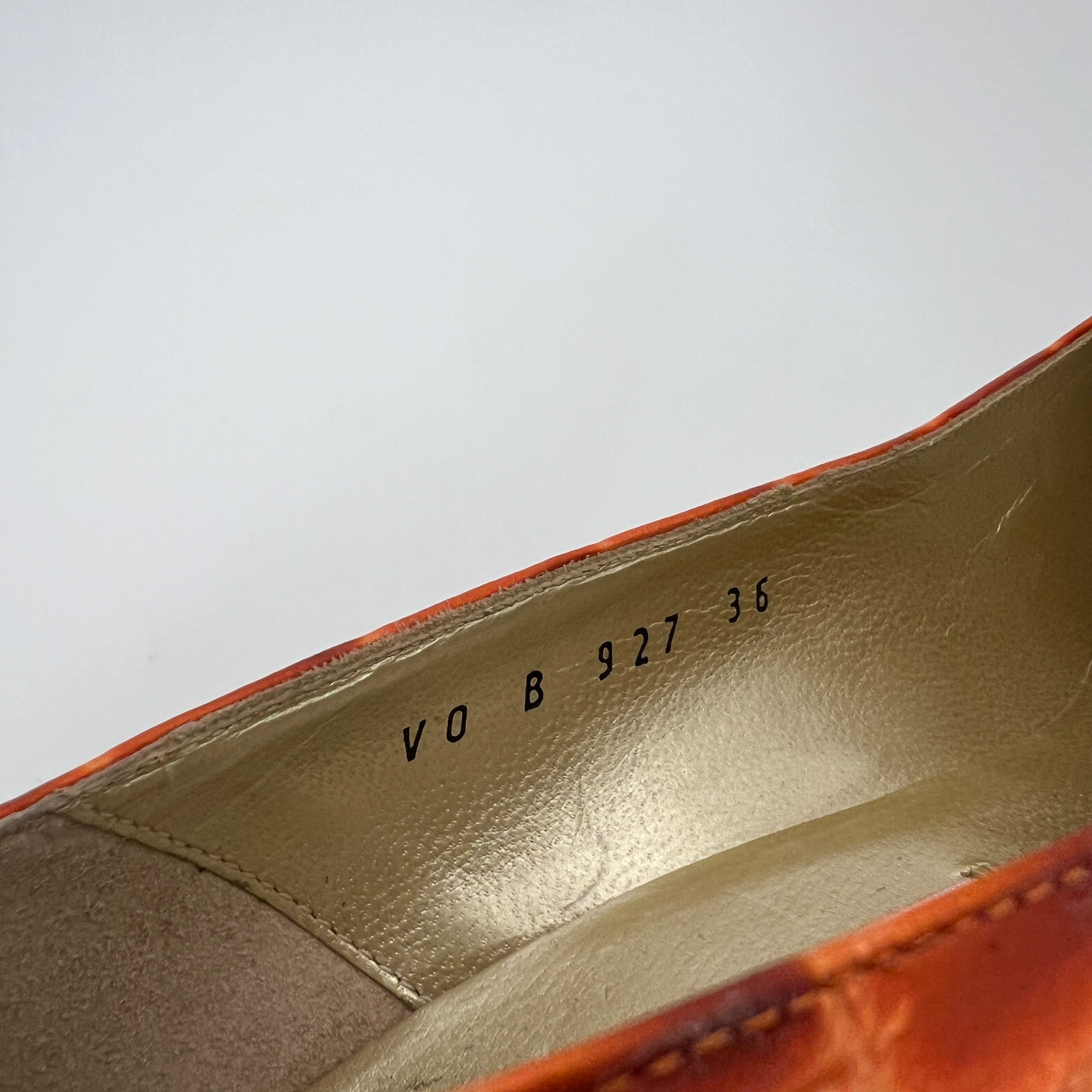 Versace | Vintage Orange Exotic Leather Sun Dial Rhinestone Pumps (36)