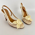 Sergio Rossi | White Beige Leather Flower Net Slingback Peep Toe Heels (34.5)