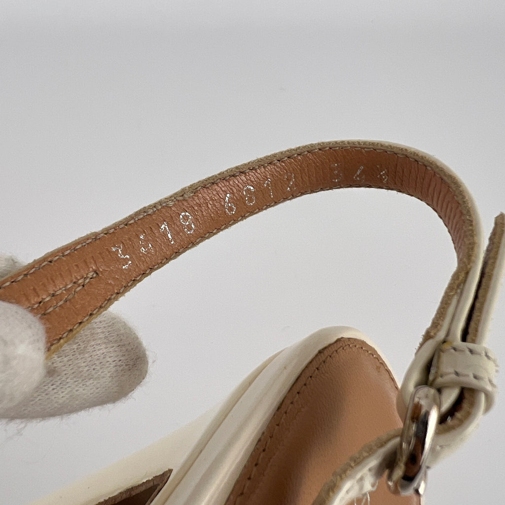 Sergio Rossi | White Beige Leather Flower Net Slingback Peep Toe Heels (34.5)