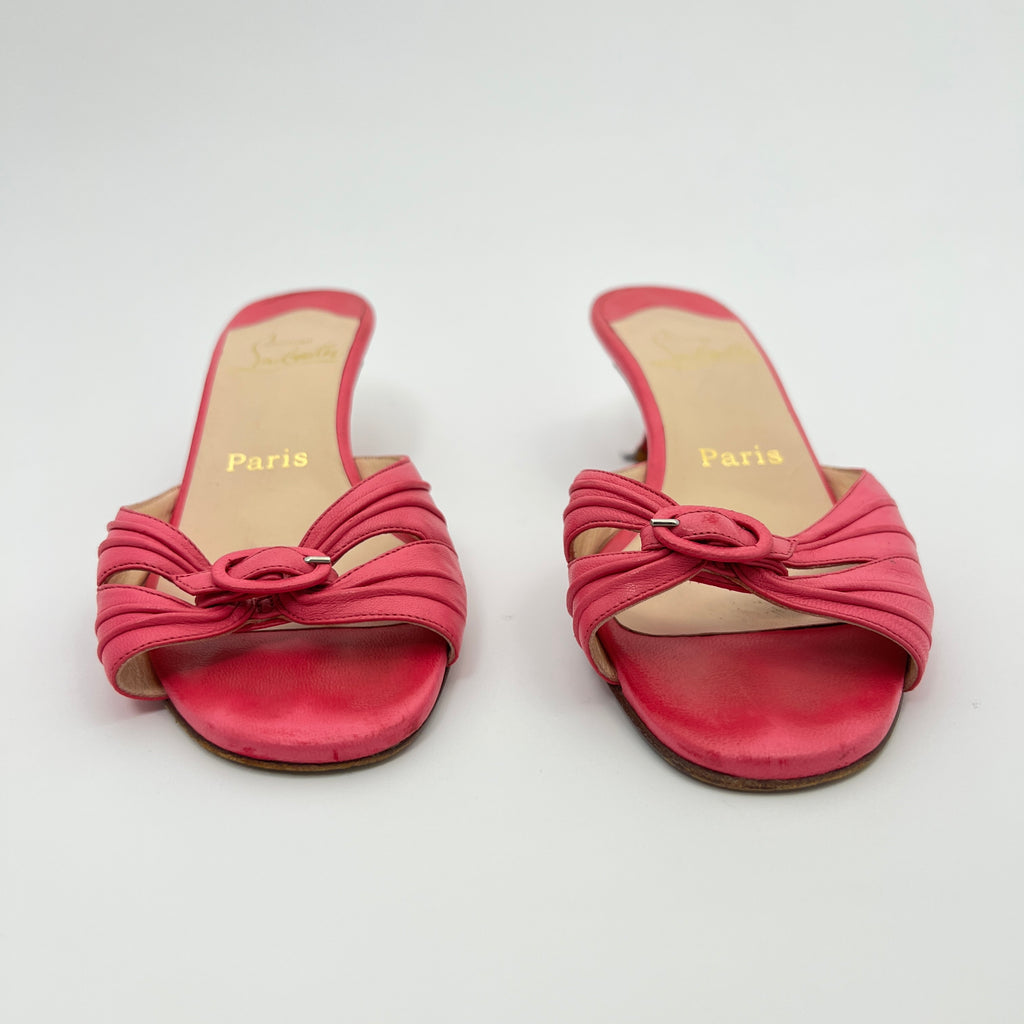 Louboutin | Hot Pink Leather Buckle Strappy Sandal Mules (37)