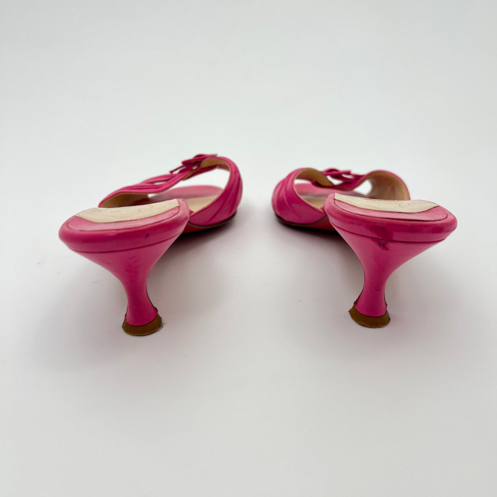 Louboutin | Hot Pink Leather Buckle Strappy Sandal Mules (37)