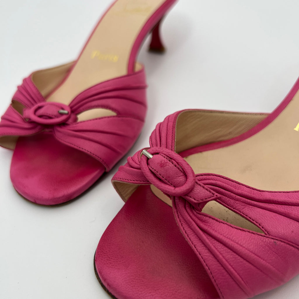 Louboutin | Hot Pink Leather Buckle Strappy Sandal Mules (37)