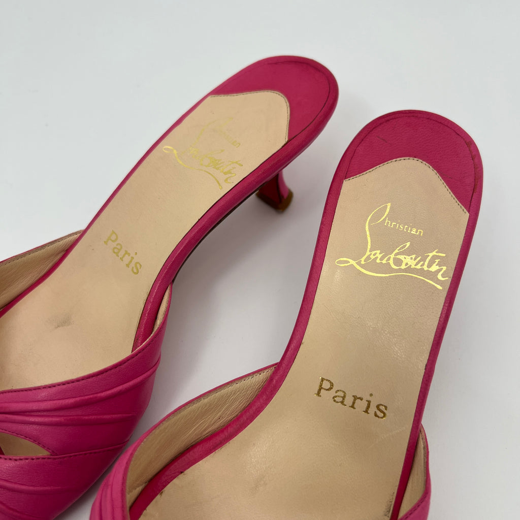 Louboutin | Hot Pink Leather Buckle Strappy Sandal Mules (37)