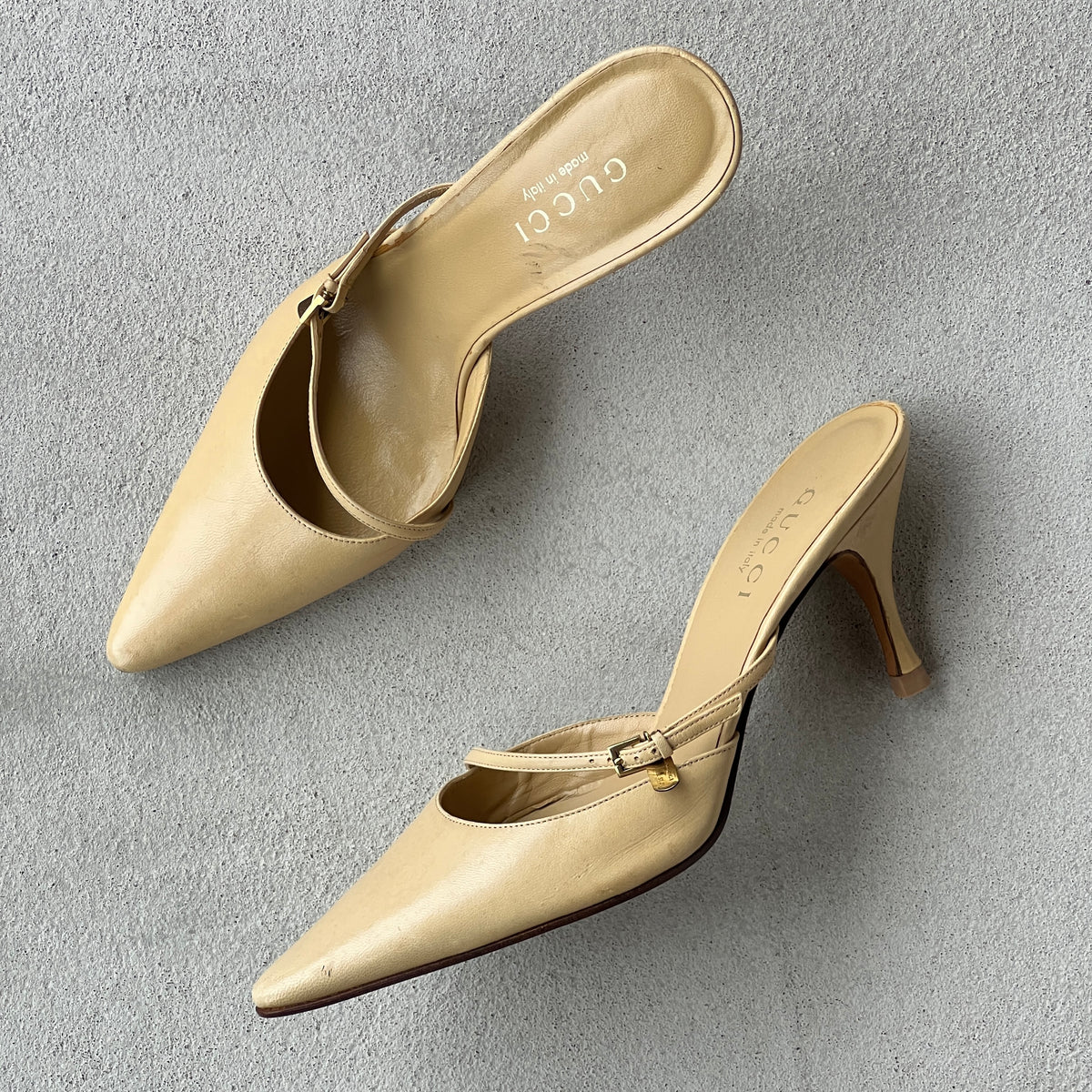 Gucci | Cruise 2001 Tom Ford Era Tan Leather Pointed Toe Slide Mules (37)