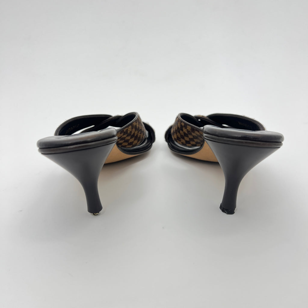 Louis Vuitton | Damier Calf Hair Knot Strap Mid Heel Sandal Mules (34.5)