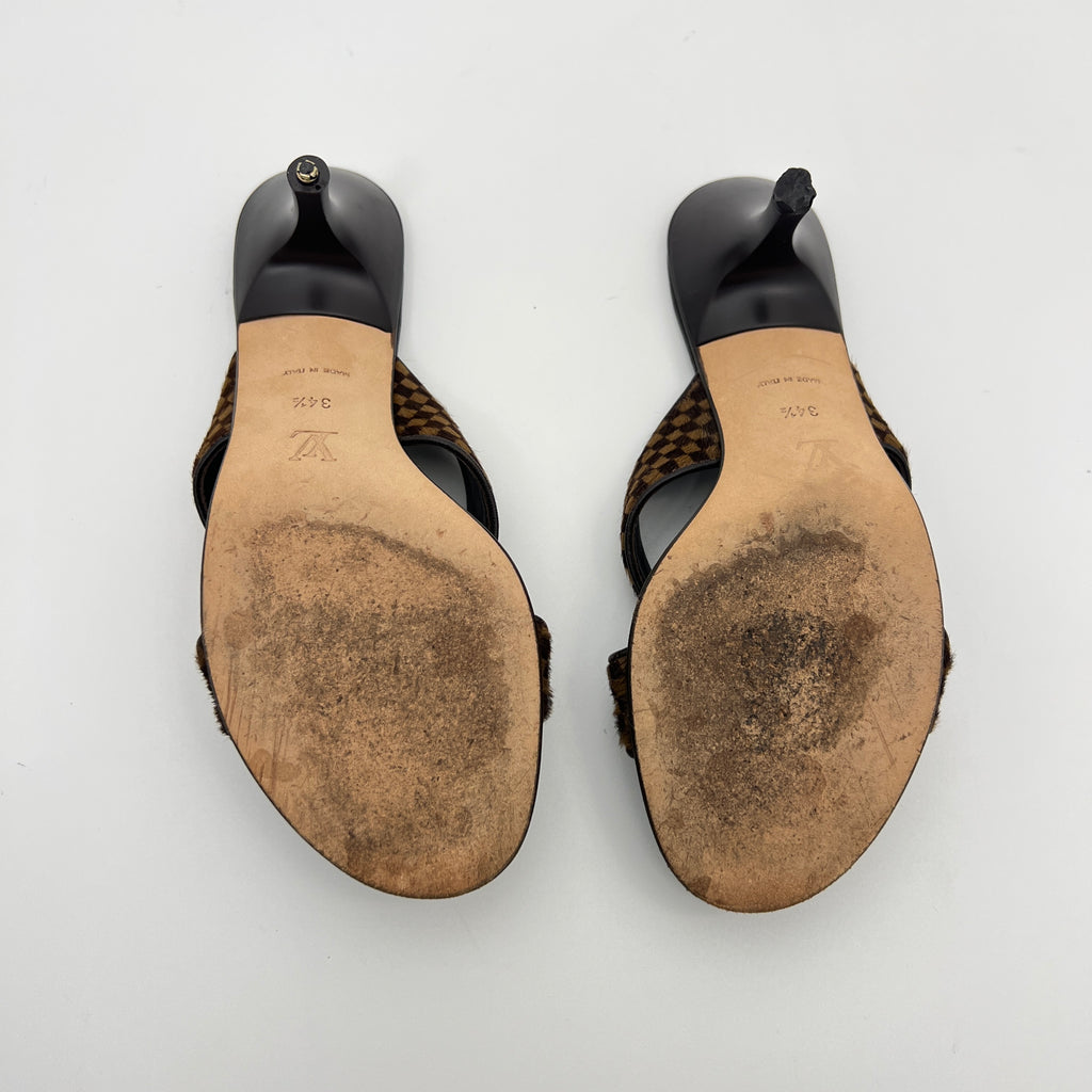 Louis Vuitton | Damier Calf Hair Knot Strap Mid Heel Sandal Mules (34.5)