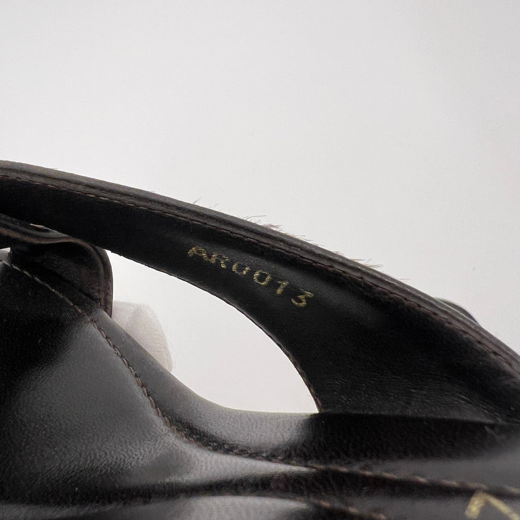 Louis Vuitton | Damier Calf Hair Knot Strap Mid Heel Sandal Mules (34.5)
