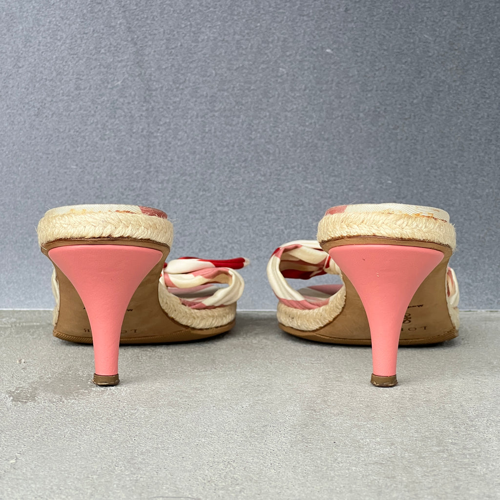 Loewe | Vintage 2000s Pink Geometric Bow Woven Sole Slide Mules (38)