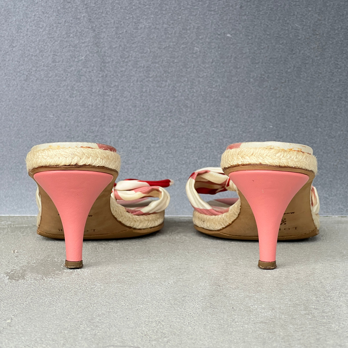 Loewe | Vintage 2000s Pink Geometric Bow Woven Sole Slide Mules (38)