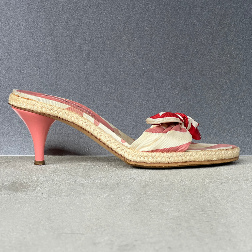 Loewe | Vintage 2000s Pink Geometric Bow Woven Sole Slide Mules (38)