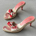 Loewe | Vintage 2000s Pink Geometric Bow Woven Sole Slide Mules (38)