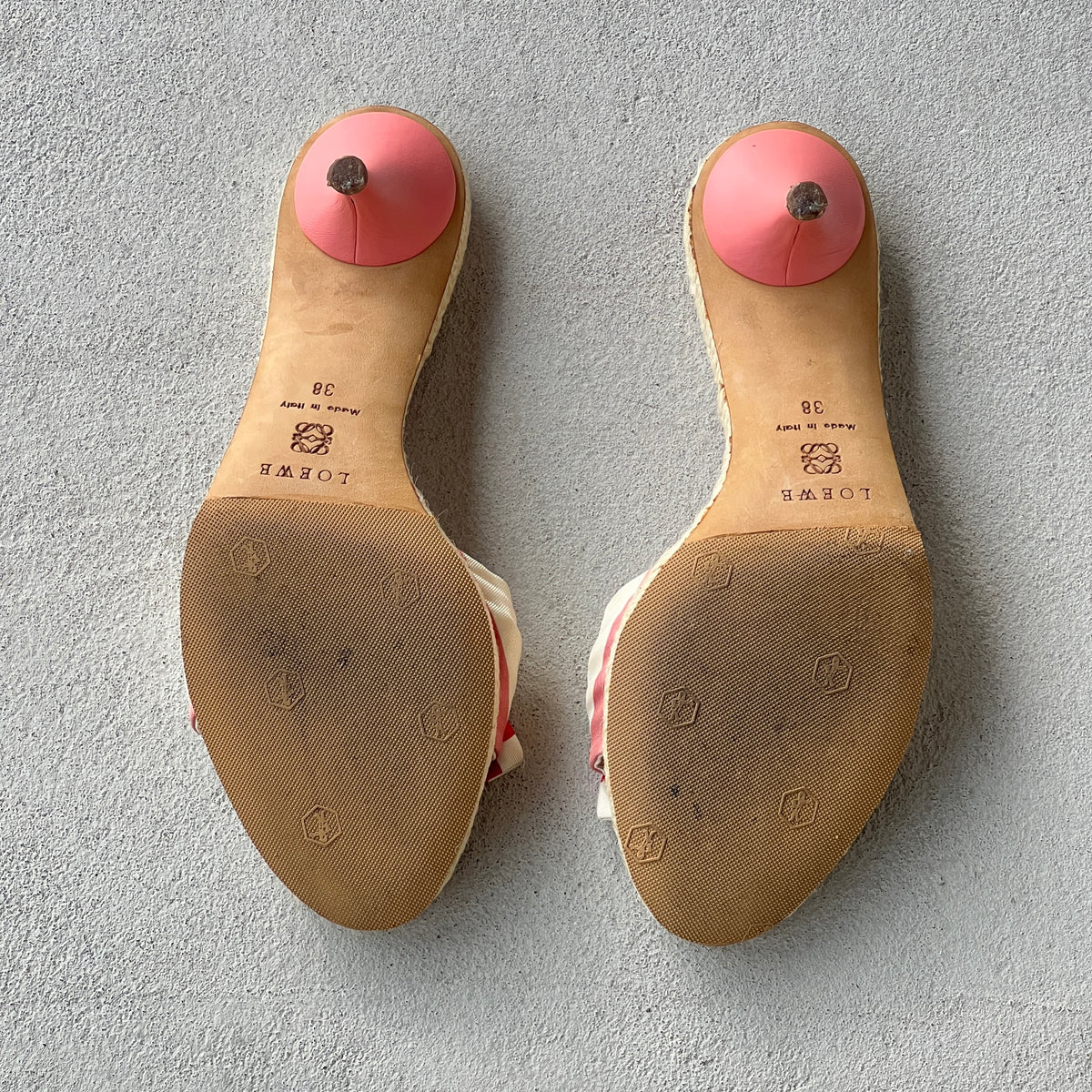 Loewe | Vintage 2000s Pink Geometric Bow Woven Sole Slide Mules (38)