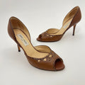 Jimmy Choo | Almond Brown Leather Elaphe Snake Peep Toe Stiletto D'Orsay (37.5)