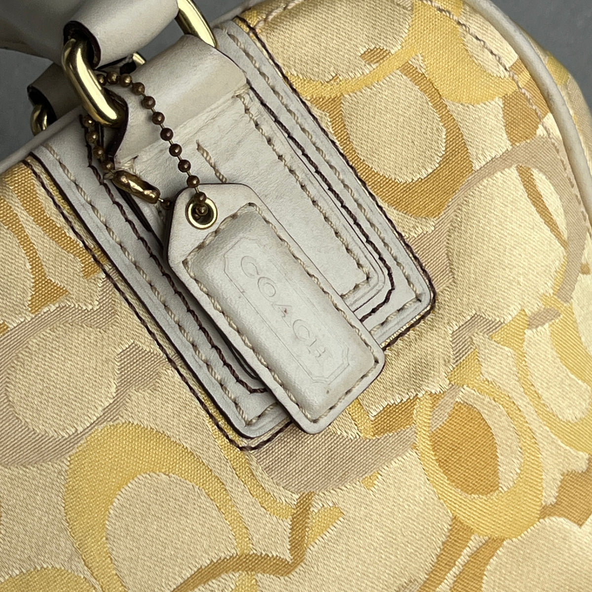 Coach | Vintage Y2K Butter Yellow CC Monogram White Leather Shoulder Bag