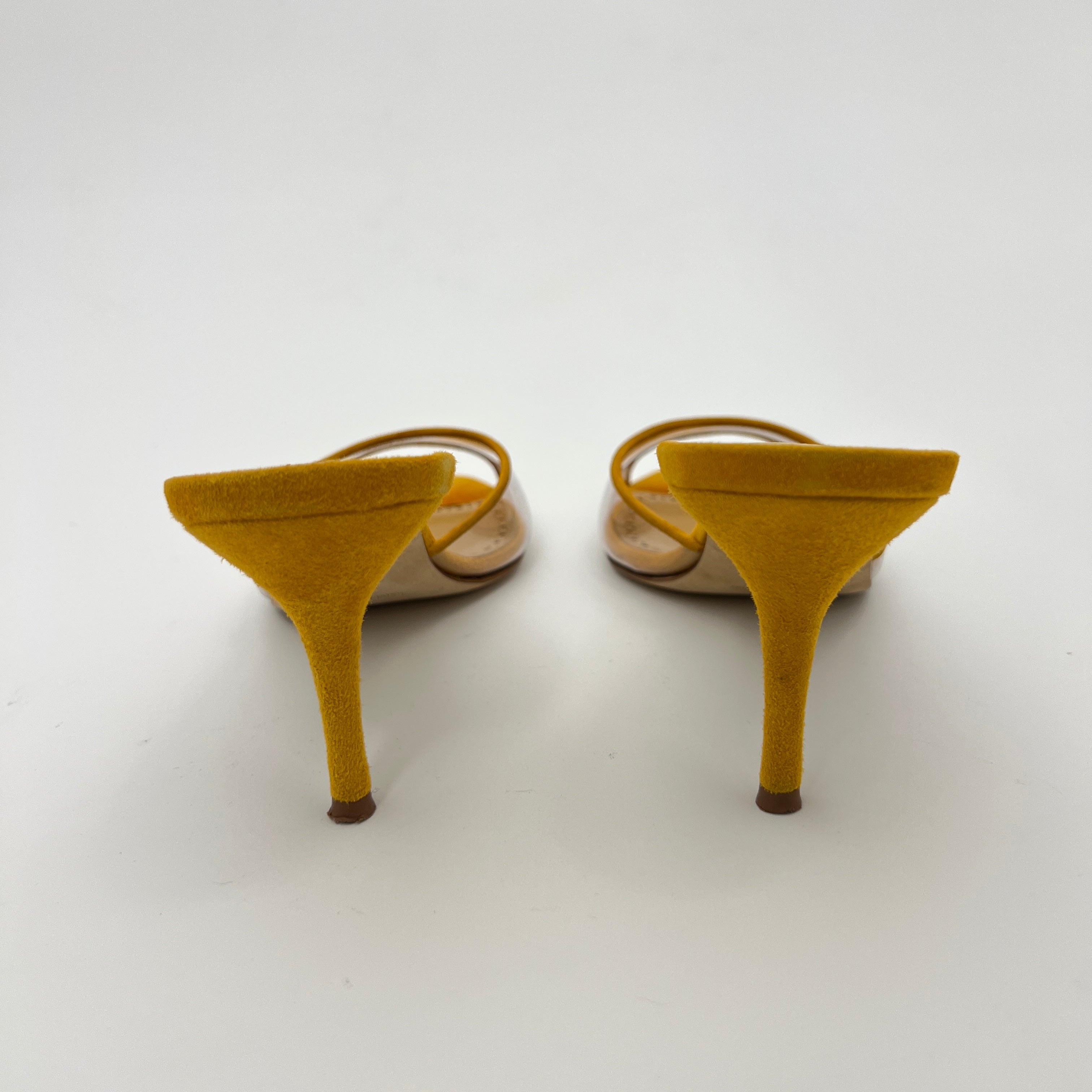 Manolo Blahnik | Jadifa 70 Orange Yellow Suede Leather PVC Mules (36.5)
