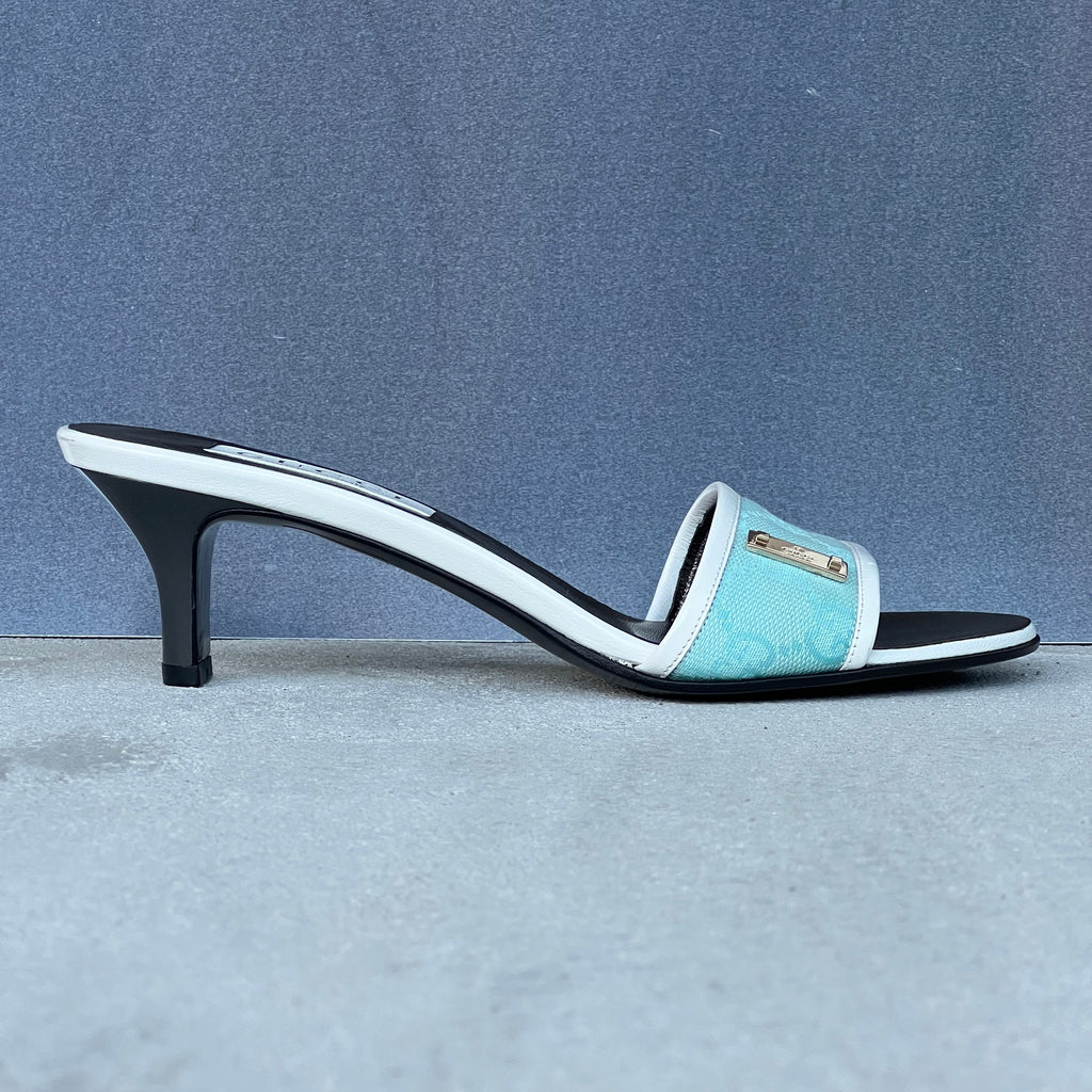 Gucci | Vintage 2000s Tom Ford Era Turquoise Blue GG Monogram Slide Mules Rare (36.5)