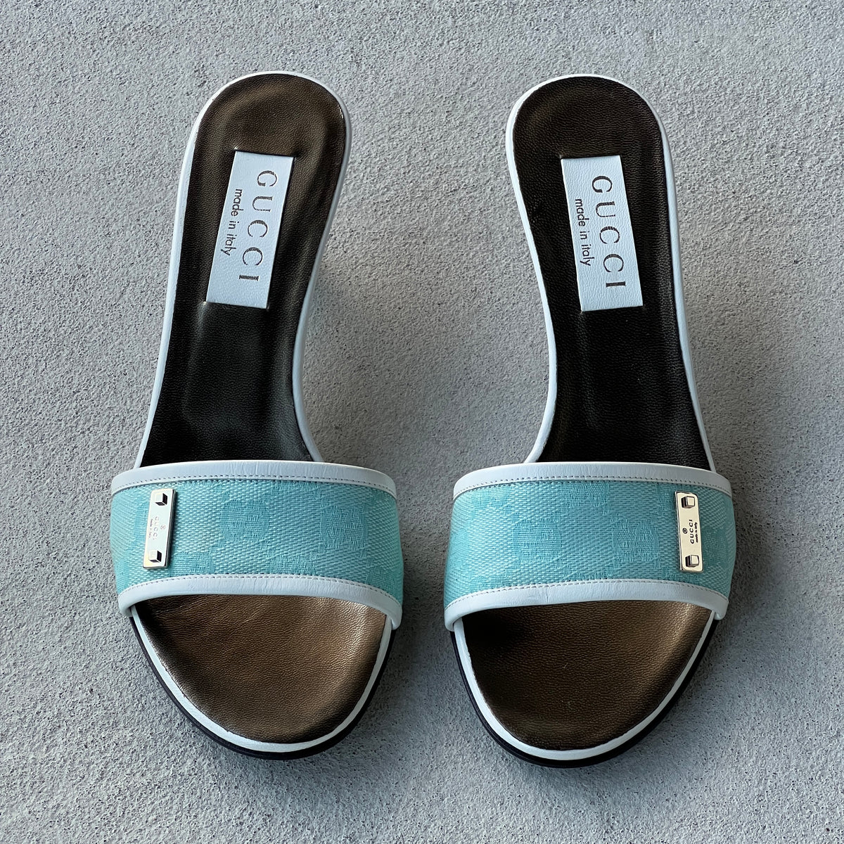 Gucci | Vintage 2000s Tom Ford Era Turquoise Blue GG Monogram Slide Mules Rare (36.5)