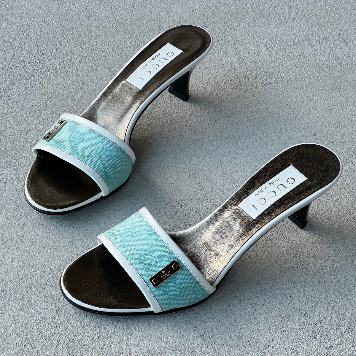 Gucci | Vintage 2000s Tom Ford Era Turquoise Blue GG Monogram Slide Mules Rare (36.5)
