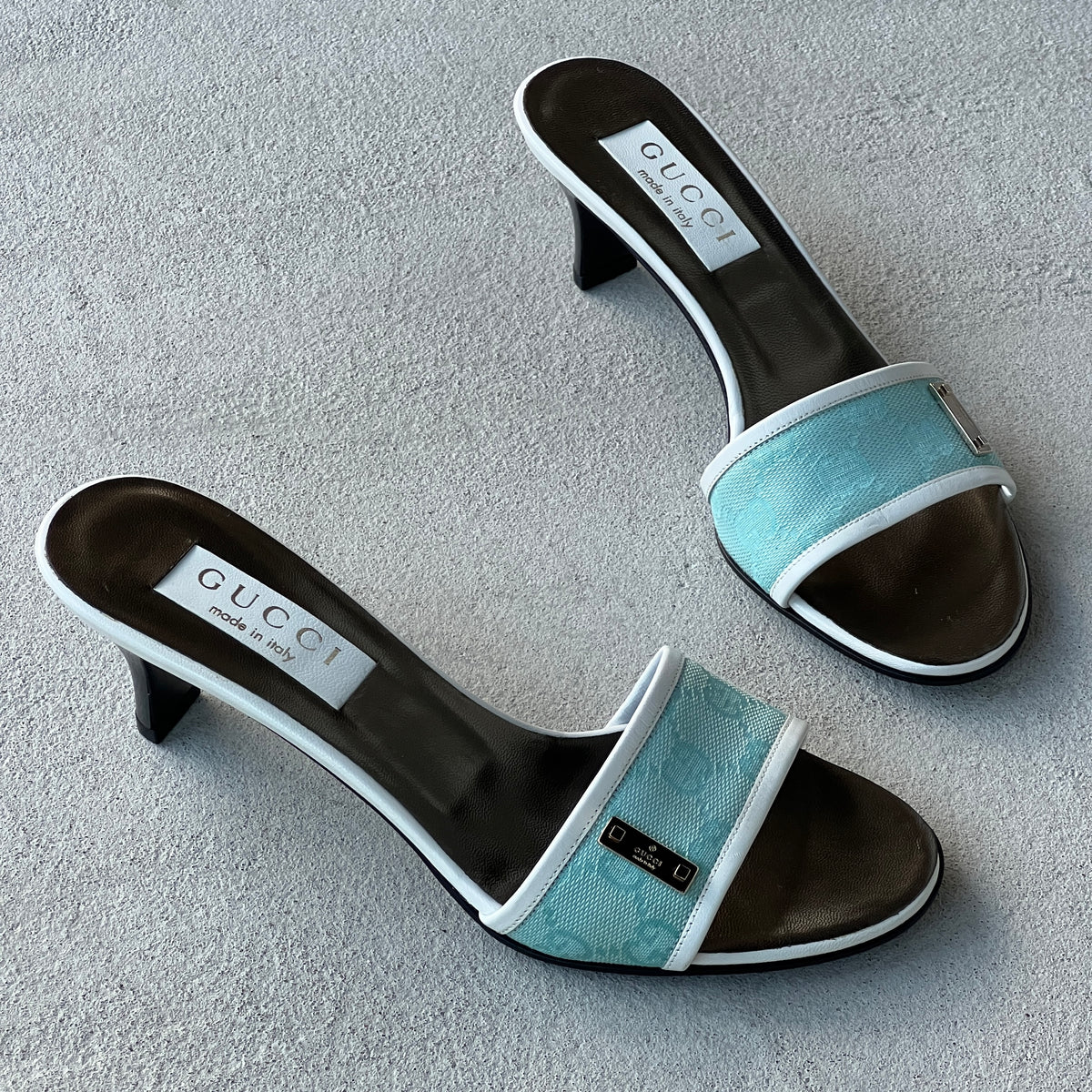 Gucci | Vintage 2000s Tom Ford Era Turquoise Blue GG Monogram Slide Mules Rare (36.5)