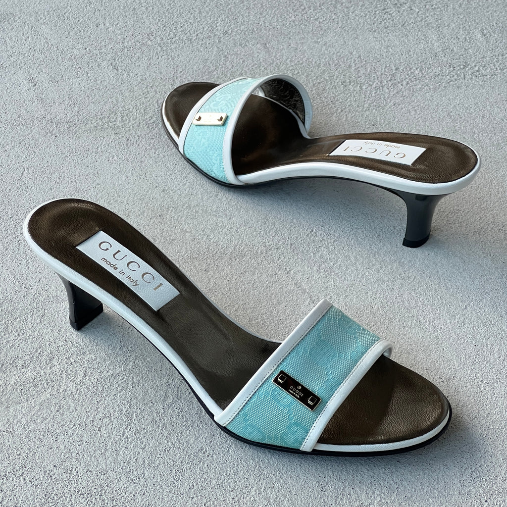 Gucci | Vintage 2000s Tom Ford Era Turquoise Blue GG Monogram Slide Mules Rare (36.5)