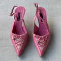 Escada | Pink Leather Lace Up Pointed Toe Slingback Heels (38)