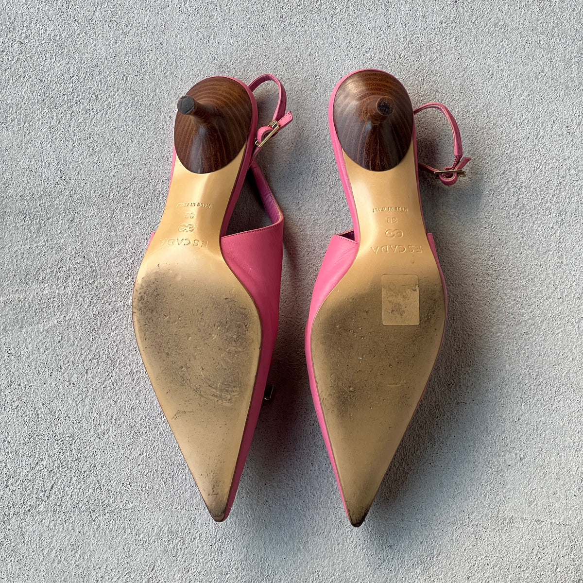 Escada | Pink Leather Lace Up Pointed Toe Slingback Heels (38)