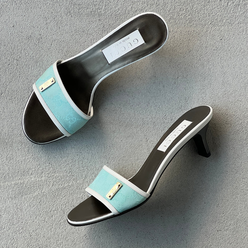 Gucci | Vintage 2000s Tom Ford Era Turquoise Blue GG Monogram Slide Mules Rare (36.5)
