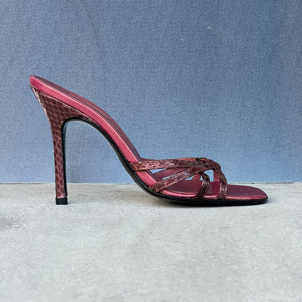 Sergio Rossi | Plum Snake Leather Strappy Sandal Mules (36)