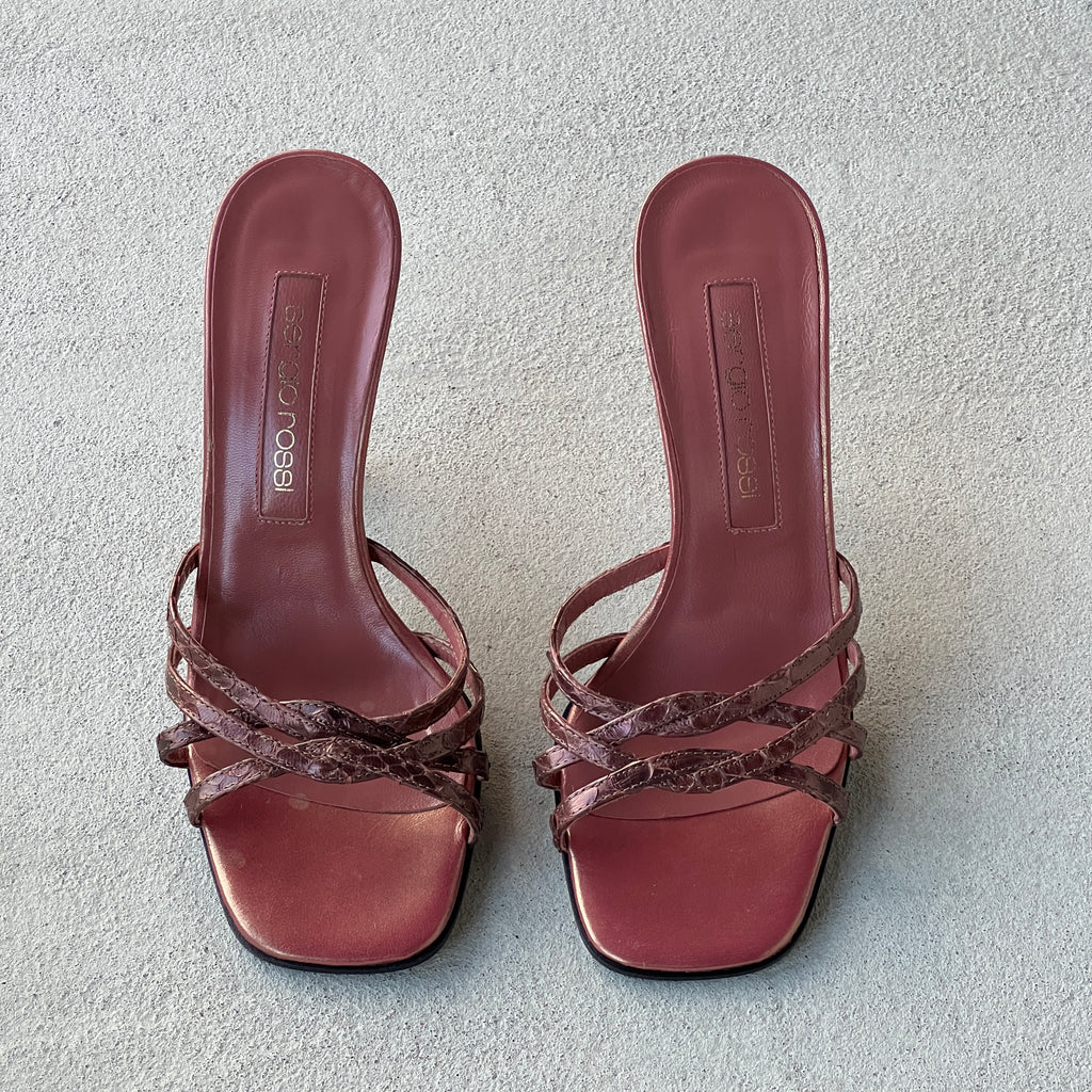 Sergio Rossi | Plum Snake Leather Strappy Sandal Mules (36)
