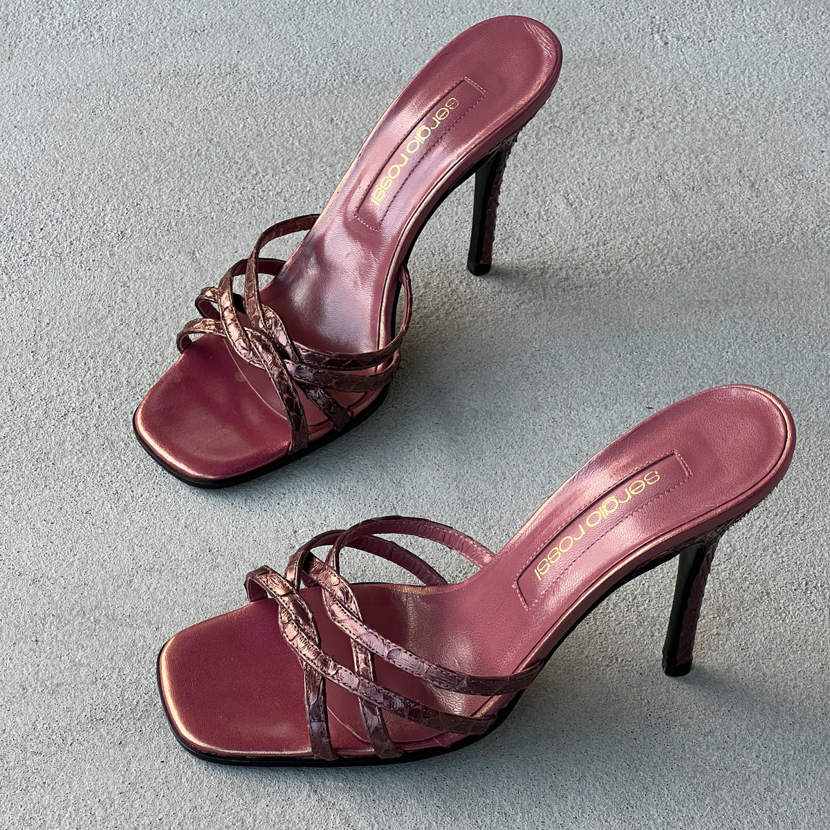 Sergio Rossi | Plum Snake Leather Strappy Sandal Mules (36)