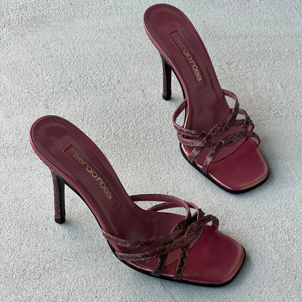 Sergio Rossi | Plum Snake Leather Strappy Sandal Mules (36)