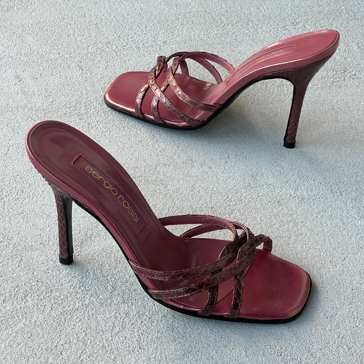 Sergio Rossi | Plum Snake Leather Strappy Sandal Mules (36)
