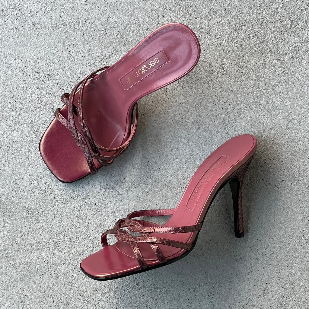 Sergio Rossi | Plum Snake Leather Strappy Sandal Mules (36)