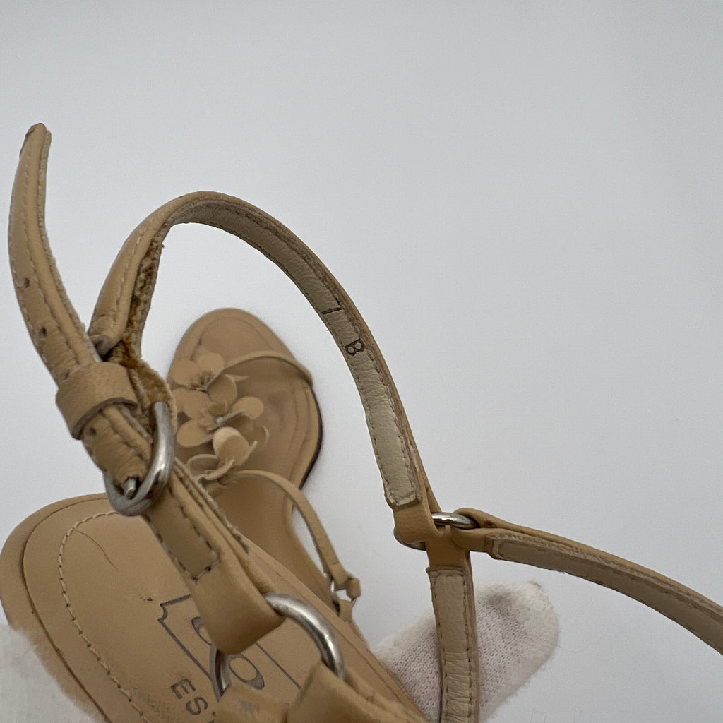 Coach | Kelly Camel Leather Flower Beige Sandal Heels (7, 37)