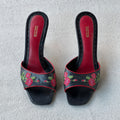 Moschino | Vintage Red Rose Embroidery Black Leather Slide Mules Rare (35.5)