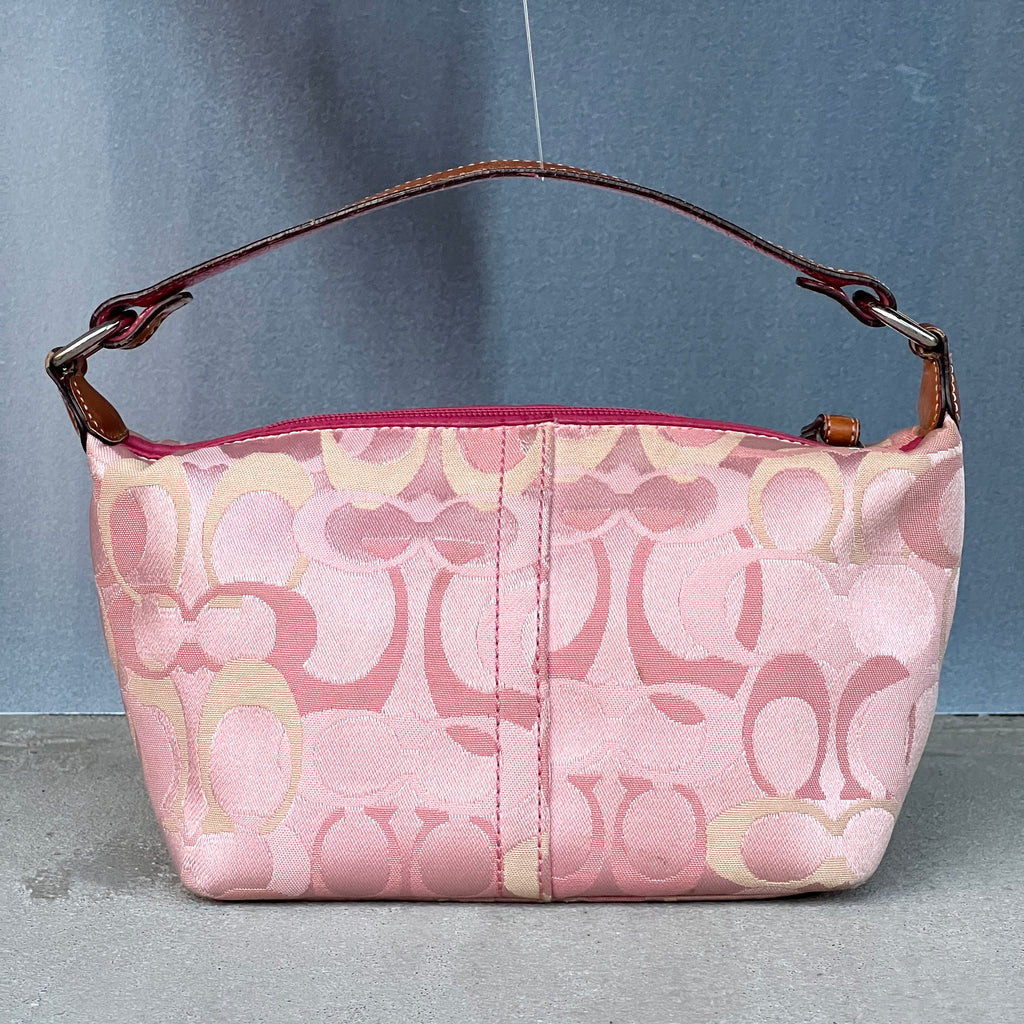 Coach | Rare Y2K Vintage Bubblegum Pink CC Monogram Canvas Tan Pink Leather Handle Signature Bag